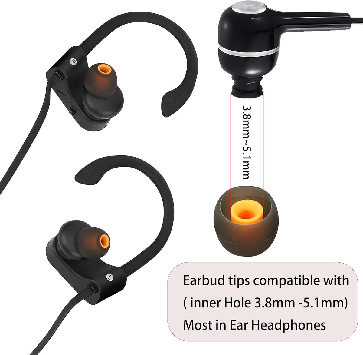 Earbud Replacement Tips Silicone Earbud Tips Ear Bud Covers Fit Most in-Ear Earbuds(Inner Hole 3.8mm -5.1mm) Headphone Rubber Tips Eartips 9 Pairs S M L
