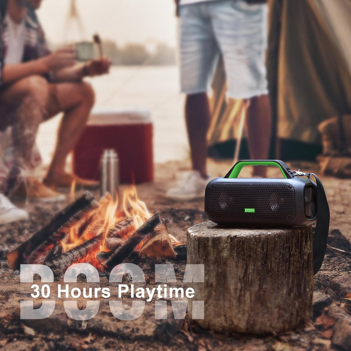 DOSS Extreme Boom Bluetooth Outdoor Speaker with 60W Mighty Sound, Deep Bass, 30H Playtime, USB-C, Bluetooth 5.3, IPX6 Waterproof with Portable Strap for Camping, Beach, Garage-Green