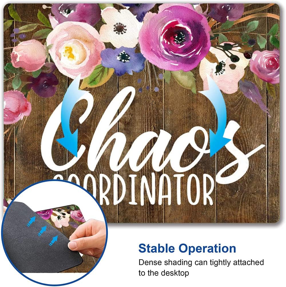 Mouse Pad, Chaos Coordinator Quotes Vintage Watercolor Floral Mouse Pad, Square Waterproof Mouse Pad Non-Slip Rubber Base MousePad