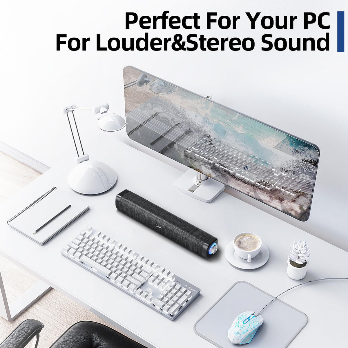 USB Computer Speakers,Computer Speakers with 3.5 mm aux,Wired USB Powered & Colorful LED Lights with Switch Button,Surround Sound Portable SoundBar for Monitor Laptop Phone(Black)