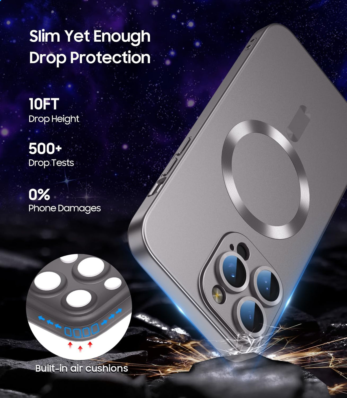 Magnetic for iPhone 15 Pro Max Case [Compatible with MagSafe][Built-in Camera Lens Protector] Slim Soft Silicone Bumper Shockproof Metallic Luster Phone Case (Titanium Gray)