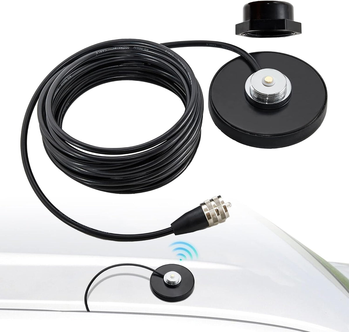 Anina 16.4 RG58 PL-259 NMO Antenna Magnetic Base Mount FT Coaxial Cable Plug with NMO Antenna Mounting Cap for CB Ham