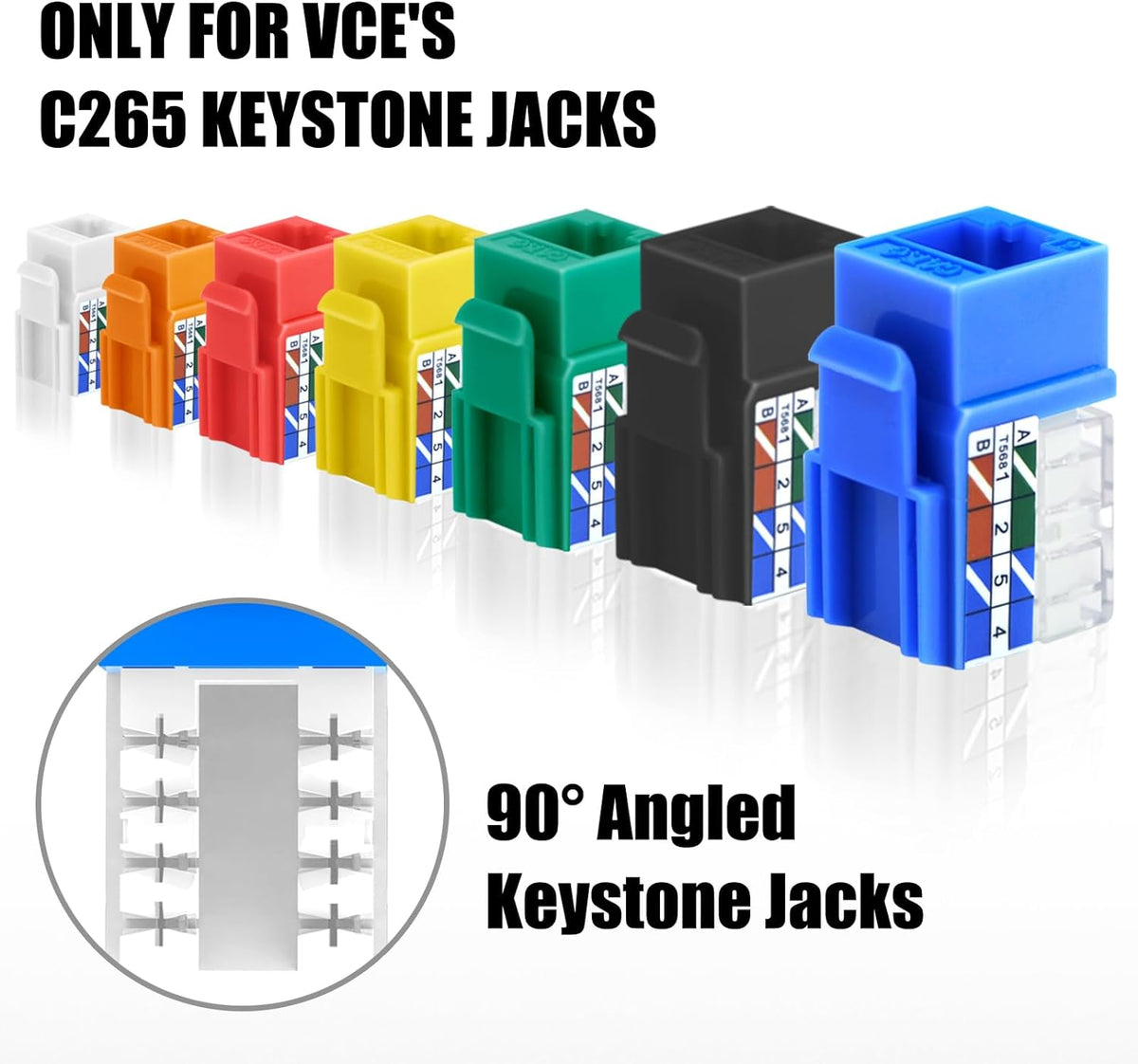 VCELINK Speed Termination Tool for VCE 90-Degree Keystone Jacks Punch Down Network Tool Kit with 20-Pack CAT6 Keystone Jacks UL-Listed Blue, 25-Pack RJ45 Connectors, 1-Pack Mini Wire Stripper