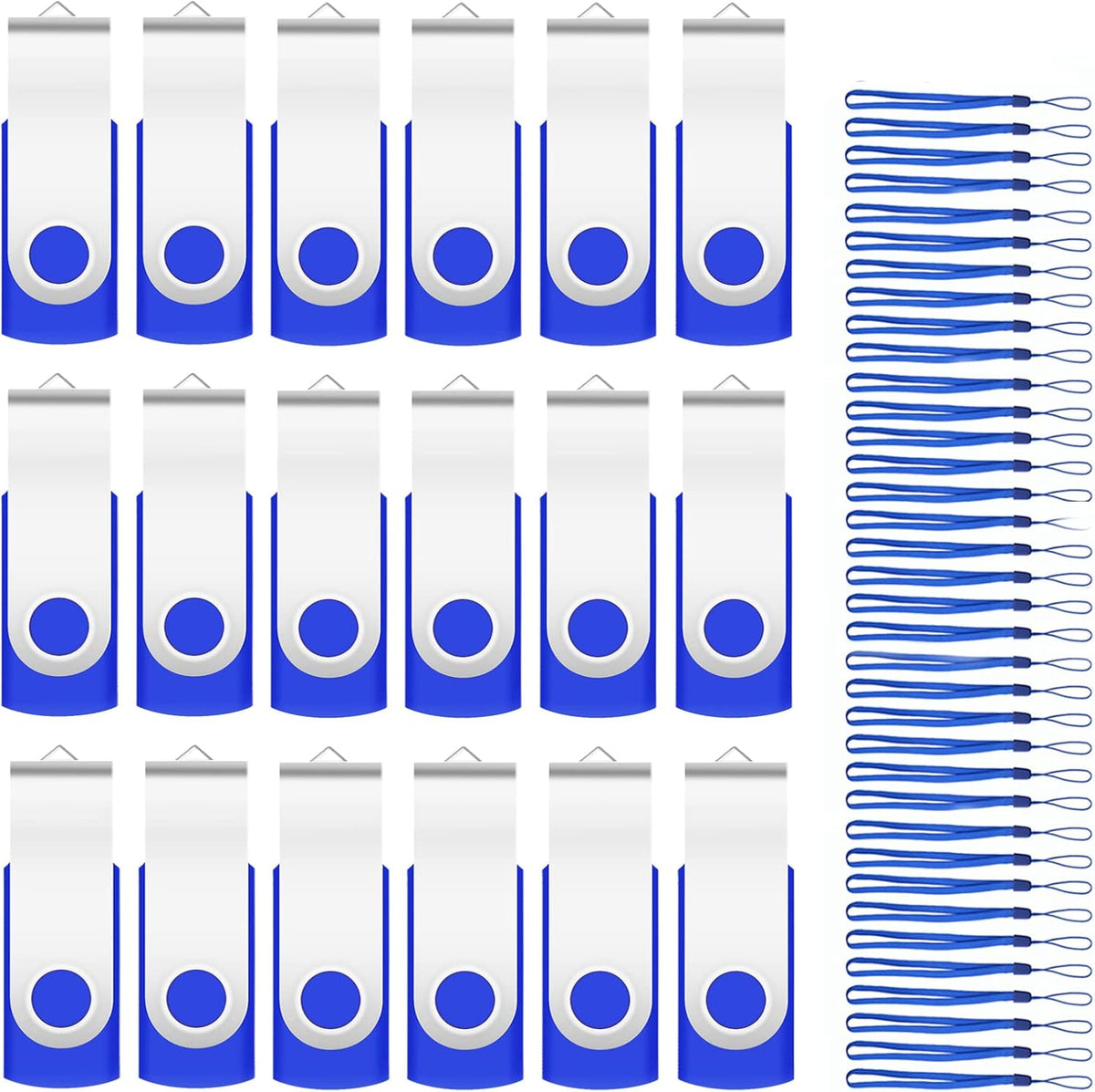 100Pack of 16GB Bulk Flash Drives EASTBULL Flash Drives Pack USB 2.0 Thumb Drives Bulk Swivel USB Drives Bulk with Strings (16GB-Blue)