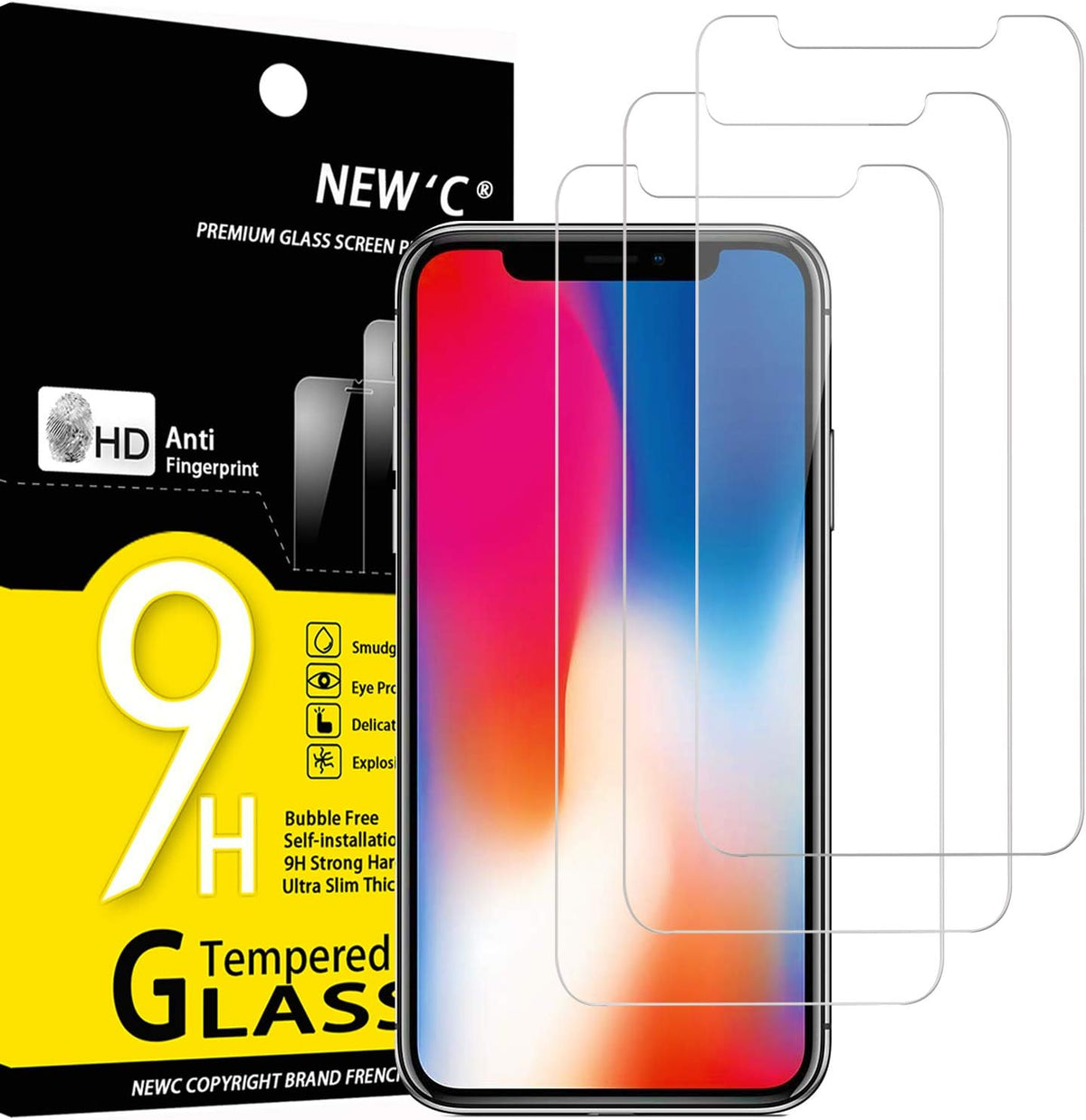 NEW'C 3 Pack Designed for iPhone 11 Pro and iPhone X and iPhone XS Screen Protector,Enhanced Tempered Glass Protection, Case Friendly, Bubble Free Ultra Resistant