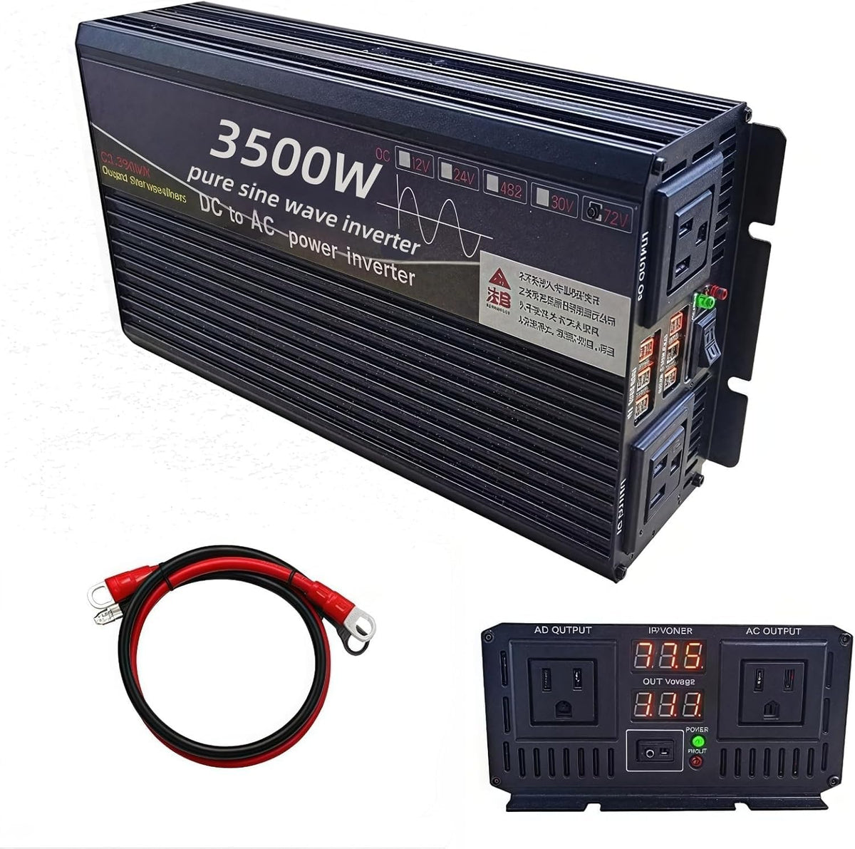 3500 Watt Power Inverter 12V DC to 110V AC Converter, RV Inverter, LED Display with 2 AC Outlets Dual Fans Radiating, for RV, Ca