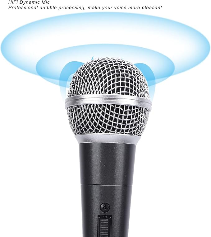 Wired Dynamic Microphone Cardioid Moving Coil Handheld Microphone Set with Shock Absorber for Active Speakers Mixers Amplifiers Low Latency Plug and Play Mic (Black)