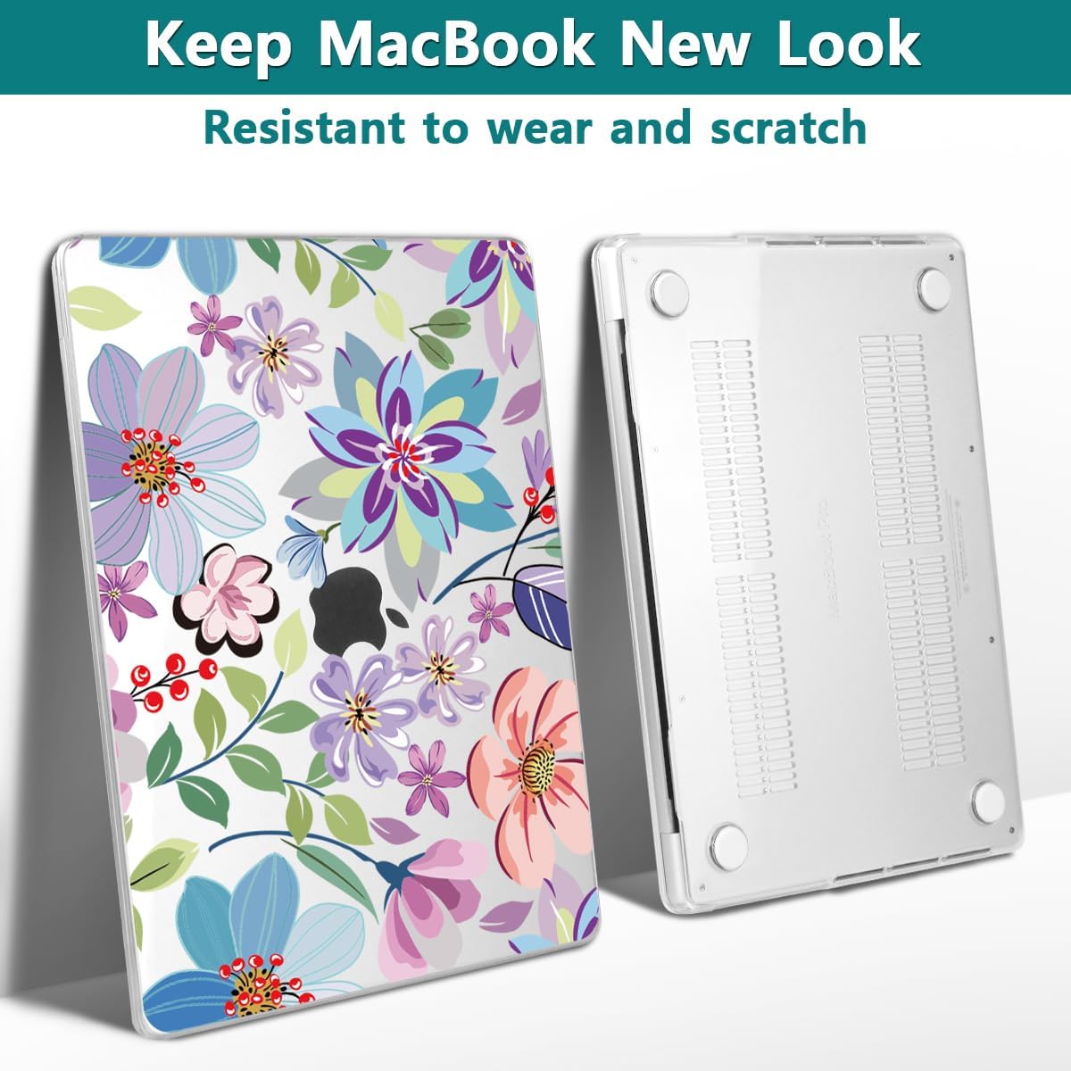 Teryeefi for MacBook Pro 14 inch Case M4 M3 M2 M1 (2025 2024 2022 2021 Release) Model A3112 A3185 A3401 A2918 A2992 A2779 A2442, PC Hard Shell+ Keyboard Cover +Type C Adapter, Pretty Flowers Clear-104