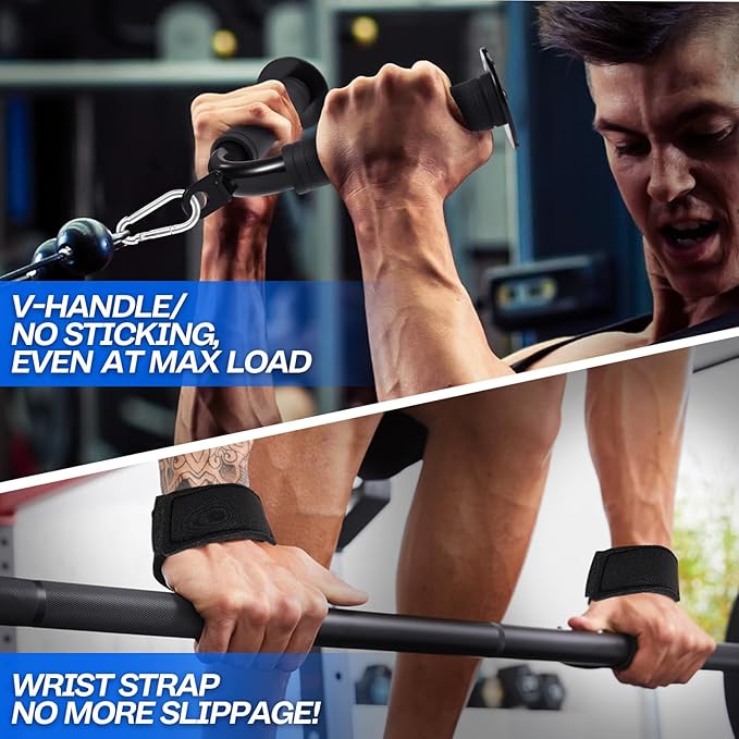 10-in-1 Cable Machine Attachments Set, LAT Pulldown Attachments Cable Accessories for Home Gym, Includes Tricep Rope, V-Bar, Straight Bar, D-Handle, Ankle & Wrist Straps for Cable Workout Machines