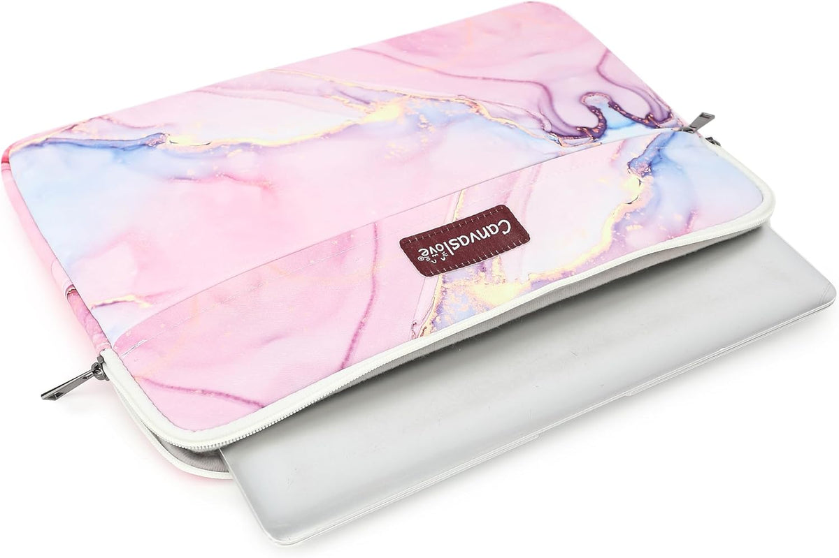 Canvaslove Laptop Sleeve Case Bag Cover with Pocket for MacBook Pro 16 and 16 inch HP Lenovo Dell ASUS Acer Notebook Computer (Pink Marble)