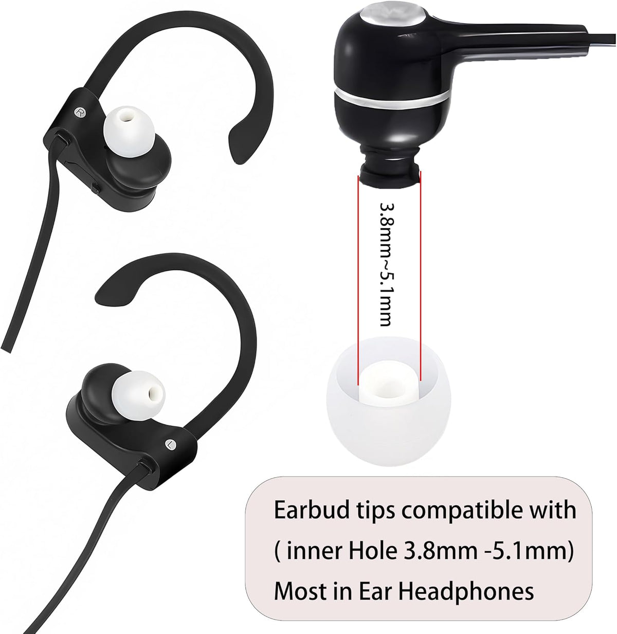 Silicone Replacement Earbud Tips Earbud Covers Fit Most in-Ear Earbuds(Inner Hole 3.8mm -5.1mm) Headphone Ear Tips Ear Bud Rubber Tips 9 Pairs S M L