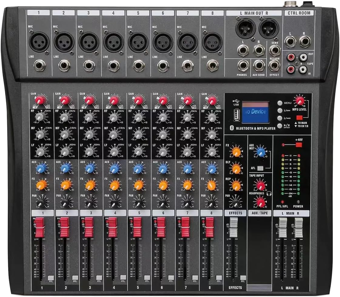 8 Channel Professional Digital Mixer Sound Board Console Bluetooth Live Studio Audio Mixer Power Mixing USB (110V-220V)