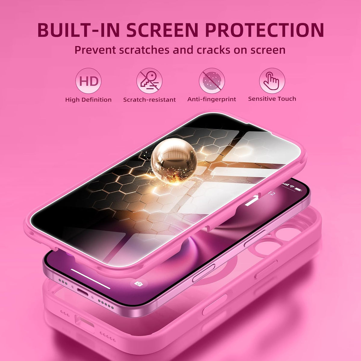BERFY Magnetic for iPhone 16 Plus Case, Compatible with MagSafe, Built-in Privacy Screen Protector and Upgraded Camera Protection, Anti-Spy Full Body Shockproof Phone Case for 16 Plus 6.7", Peony