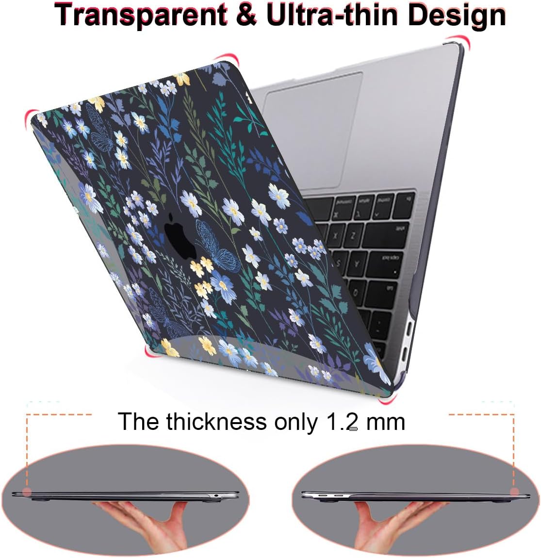 for M1 MacBook Air 13 Inch Case 2021 2020 2019 2018 Release M1 A2337 A2179 A1932 Cover with Retina Display & Touch ID, Printed Pattern Plastic Hard Shell Case, Meadow Wildflower Black