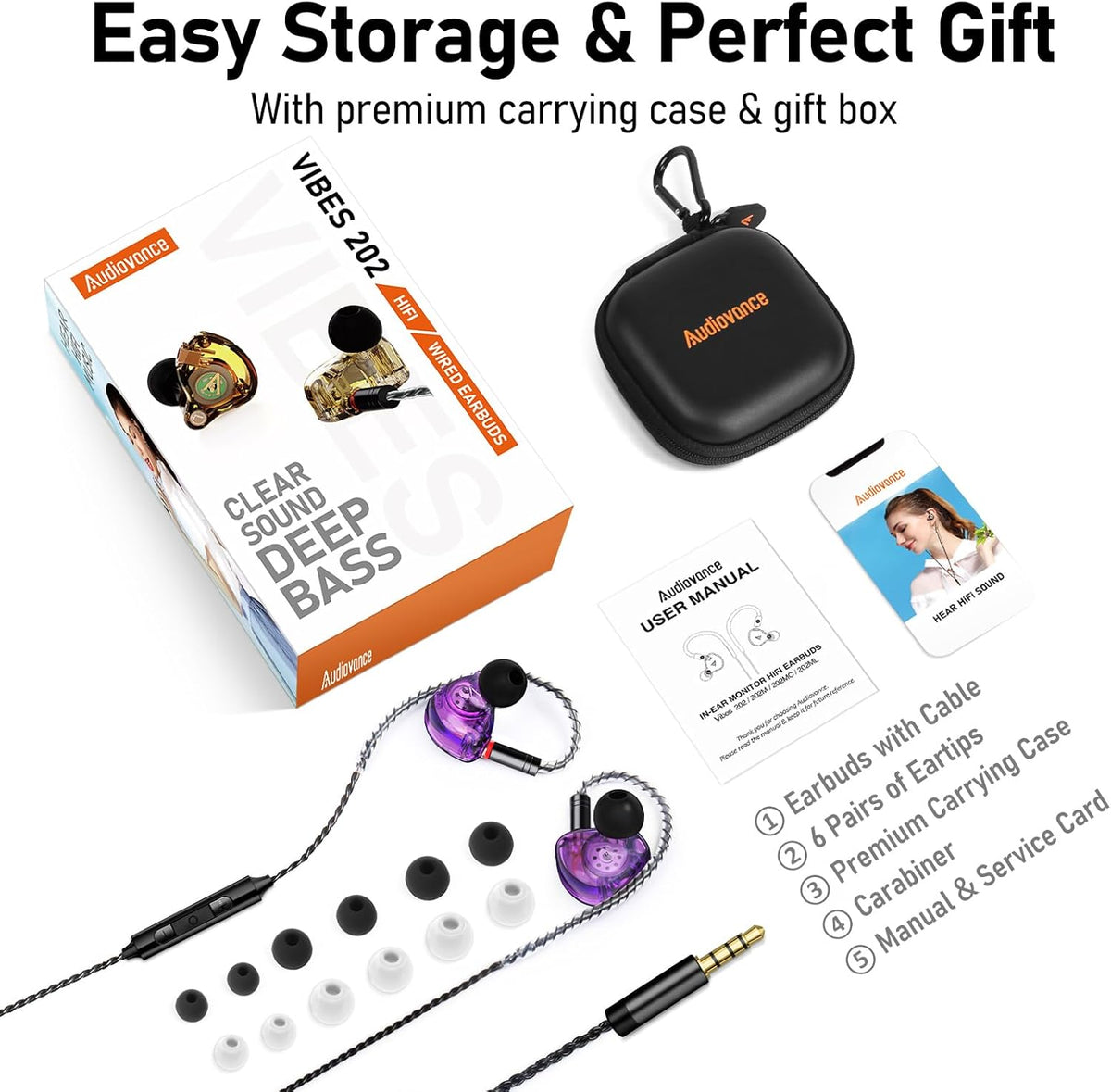 Vibes 202M Wired Earbuds - HiFi in Ear Monitor Headphones - Noise-Isolating Ear Buds w/ Mic - Clear Sound, Deep Bass & Comfort-Fit Gaming Earphones - MMCX to 3.5mm & Silver Plated Cord, Carrying Case