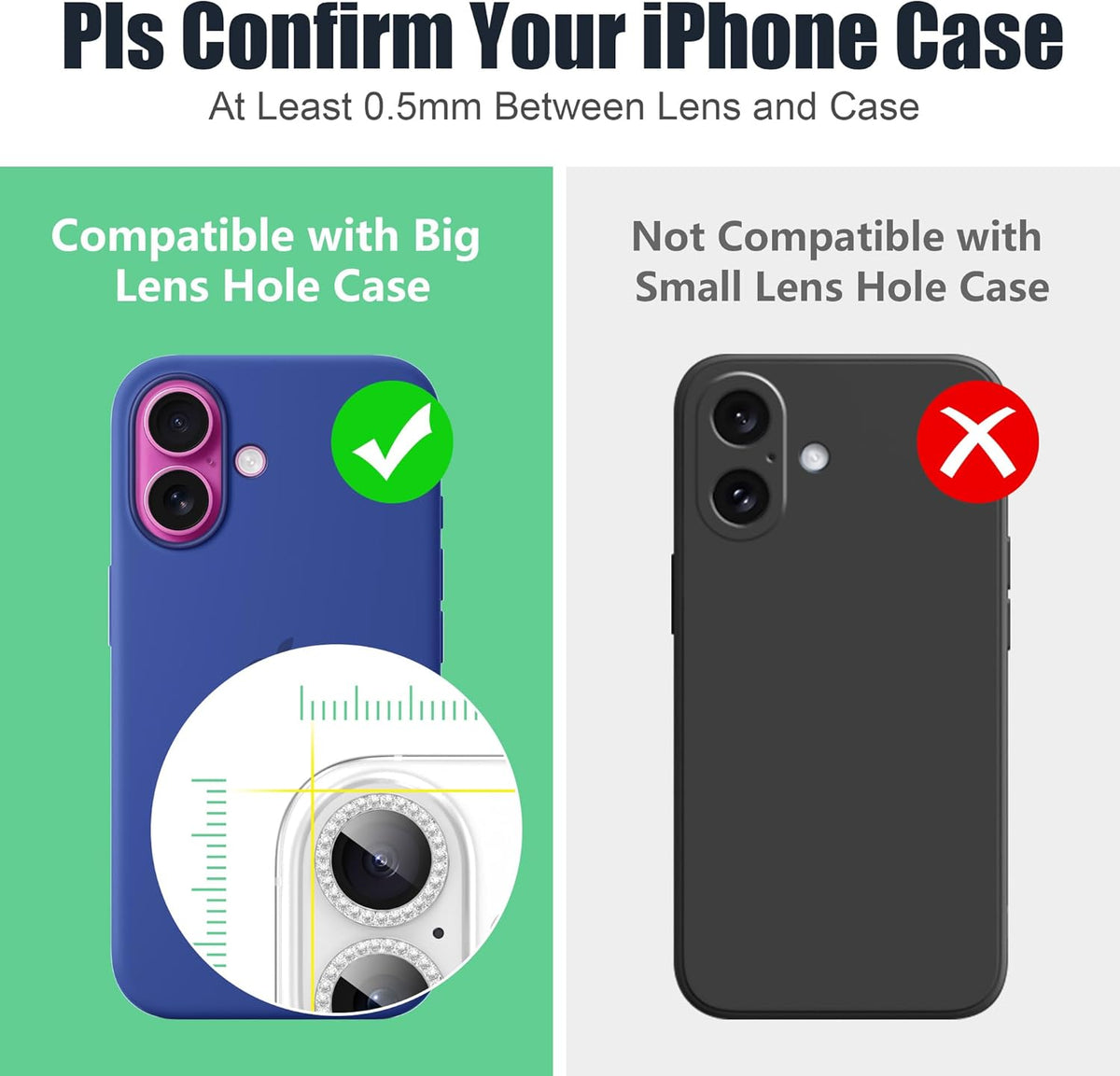 AGVEE 3+3 6 Pack for iPhone 16 6.1" / 16 Plus 6.7" Camera Lens Cover Protector, Bling Diamond & Bling Glitter Metal Ring 9H Tempered HD Glass Camera Cover Protector Film, Bling-Silver