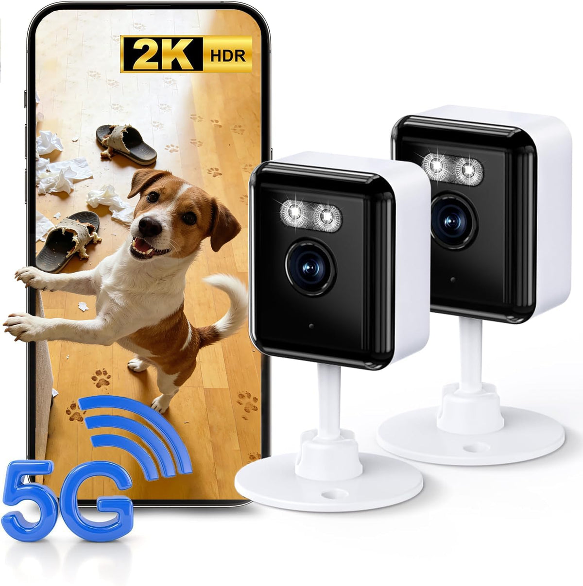 Gianteye 2K (2-Pack), 2.4/5GHz 2-Way Indoor Security Camera Dual-Band WiFi Pet & Baby Monitor, AI Event Detection