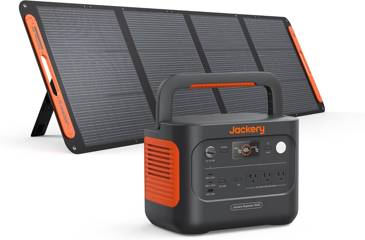 Jackery Solar Generator 1000 v2 with 200W Solar Panel,1070Wh Portable Power Station LiFePO4 Battery,1500W AC/100W USB-C Output, 1Hr Fast Charge for Outdoor,Off-Grid Living,RV,Emergency