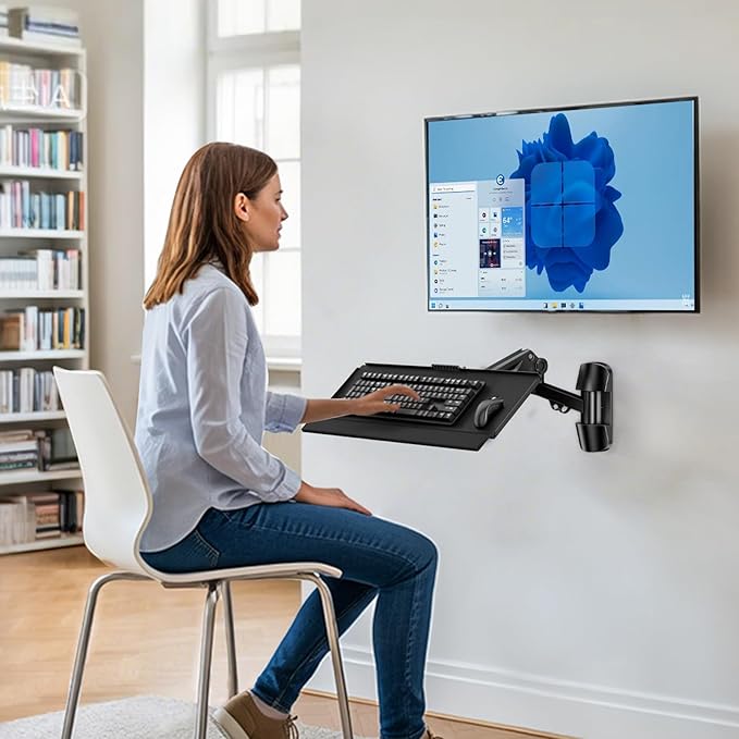 Wall Mount Keyboard Tray- Keyboard and Mouse Stand, 25.7" x 7.5" Platform