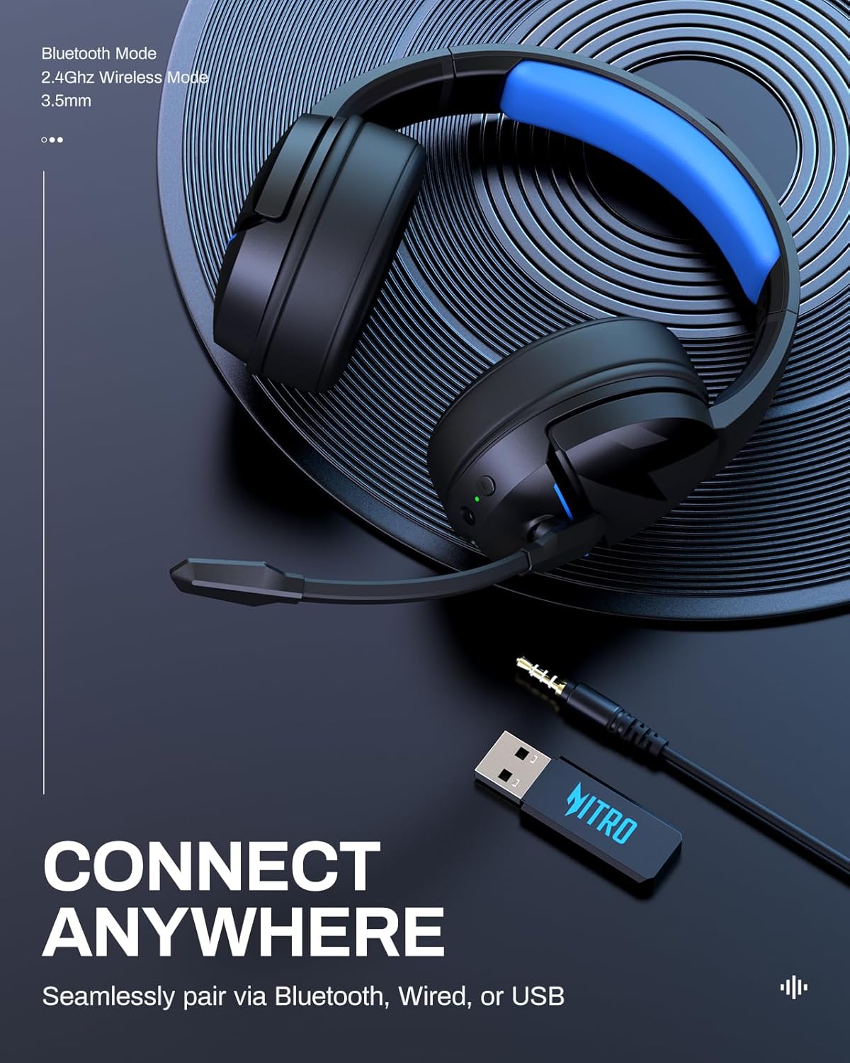 Acer 2.4GHz Flex Wireless Gaming Headset | Non-Stop 100H Battery | Dynamic 50mm Drivers | Clear Voice Mic | Bluetooth5.3, 3.5mm | Gaming Headphones for PC, PS4, PS5