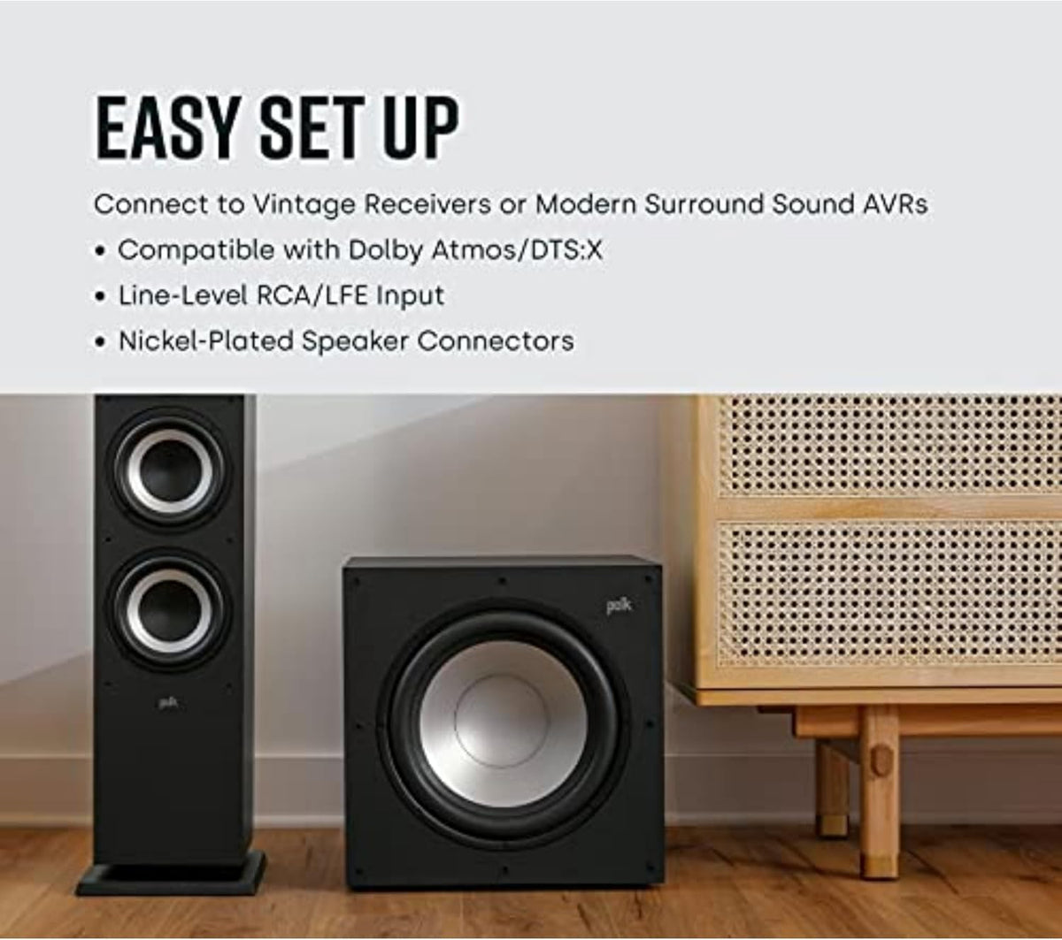 Polk Monitor XT12 Powered Sub - 12" Dynamic Balanced Woofer & 100W Class A/B Amplifier, Low-Resonance MDF Cabinet & Removable Grille, Dolby Atmos & DTS:X Compatible, Midnight Black