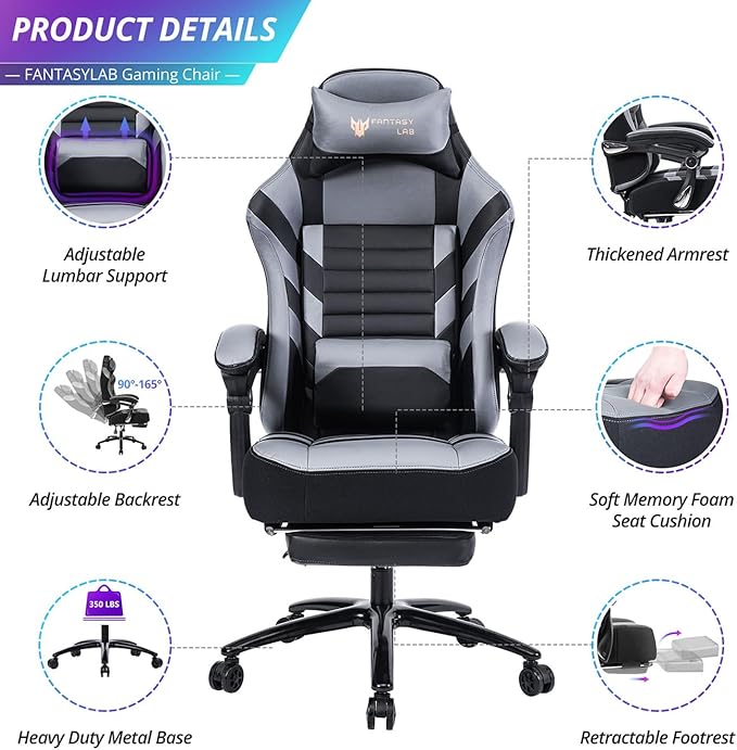 Comfort Redefined: Grey PU Adjustable Swivel Racing Office Chair - Ergonomic Design for Gamers &amp Work!