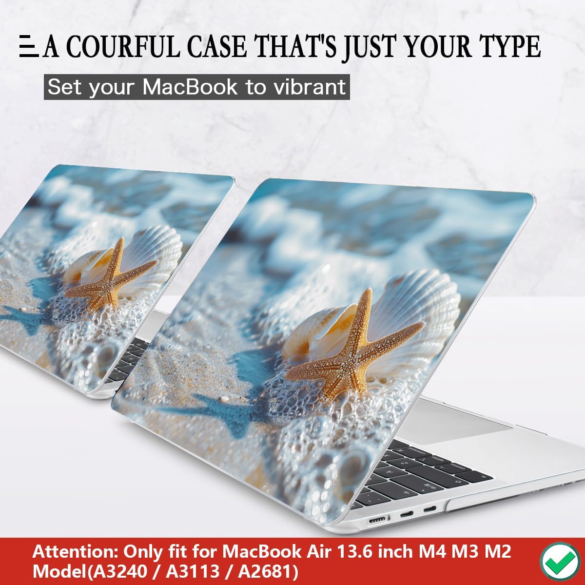 CISSOOK Compatible with MacBook Air 13.6 inch Case 2025 2024 2022 Release M4 A3240 M3 A3113 M2 A2681, Plastic Hard Shell Protective Case with Keyboard Cover Screen Protector, Beach&Shell
