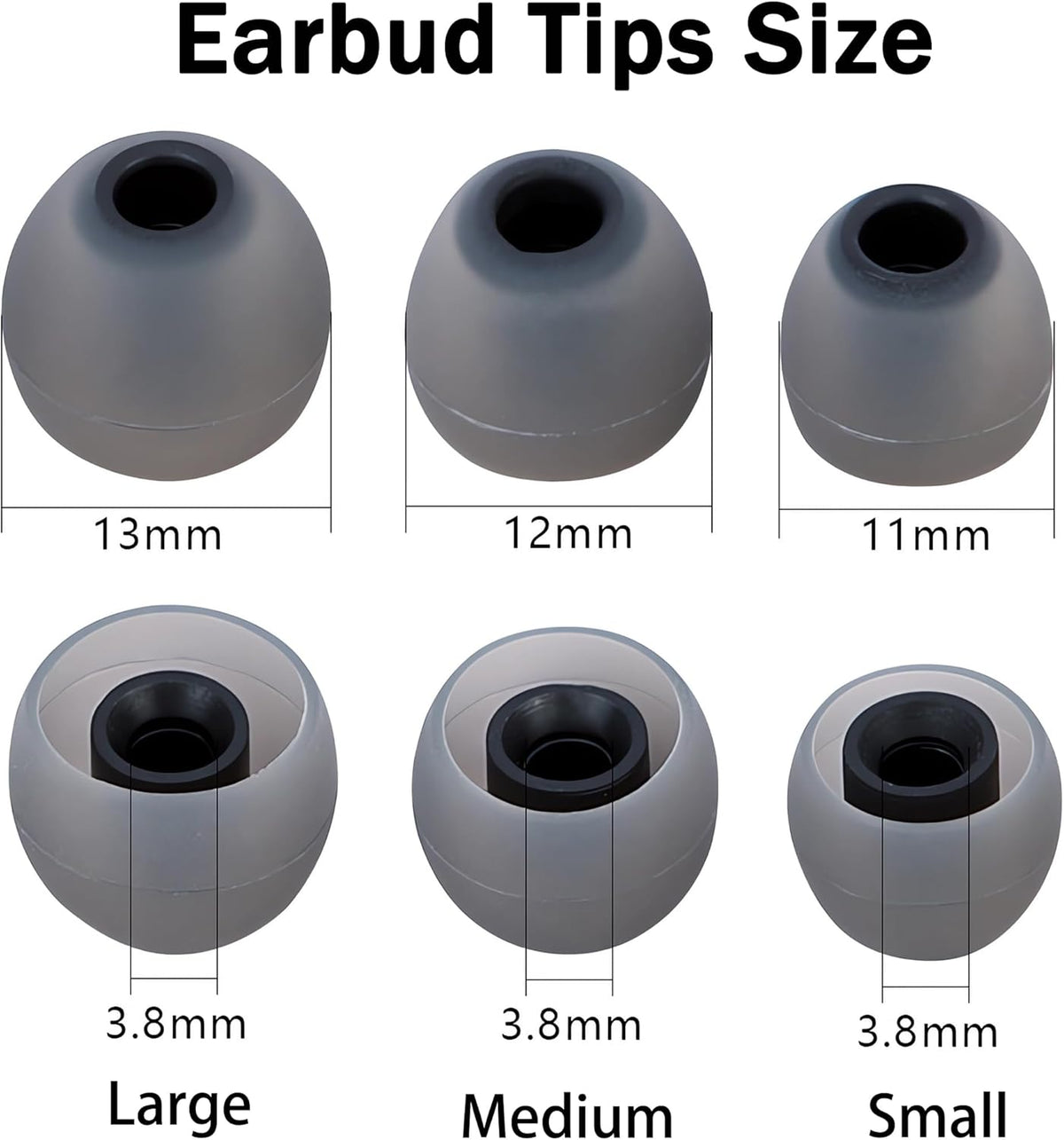 Silicone Replacement Earbud Tips Ear Tips Fit Most in-Ear Earbuds(Inner Hole 3.8mm -5.1mm) Headphone Rubber Tips Earbud Covers 9 Pairs S M L