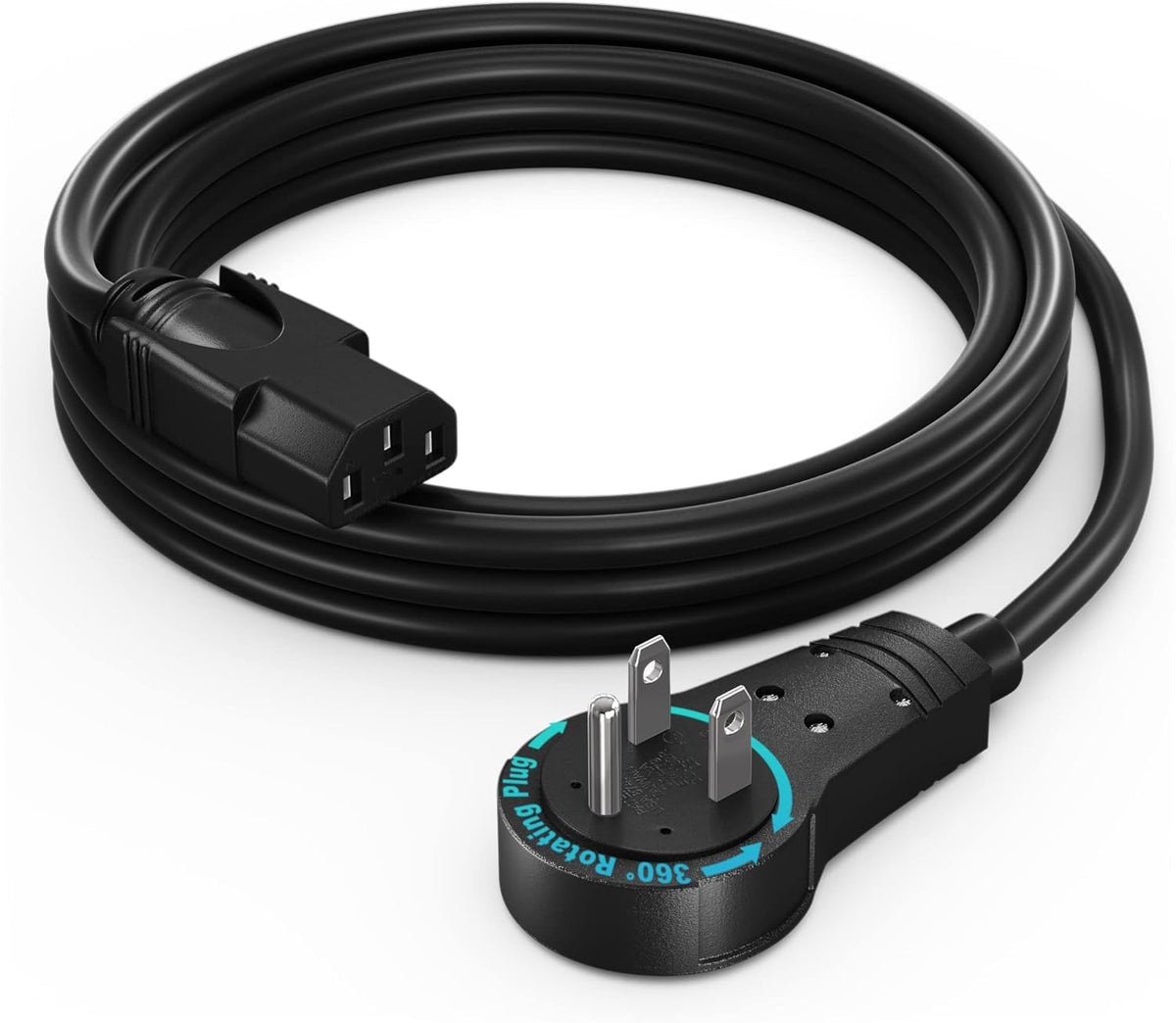 Maximm Monitor Computer Power Cord 5 Ft Flat Plug 360° Rotating PC Cable 3 Prong for, Desktop, Printer, Scanner, 16 AWG NEMA 5-15P to IEC13 - UL Certified