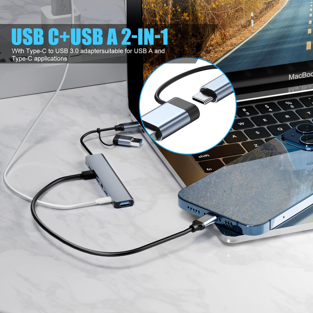 PANPEO Aluminum 7 in 1 USB C & USB Hub with USB 3.0, USB 2.0 Ports for PC/Laptops/MacBook Pro/Air/iMac/iPad and More Devices