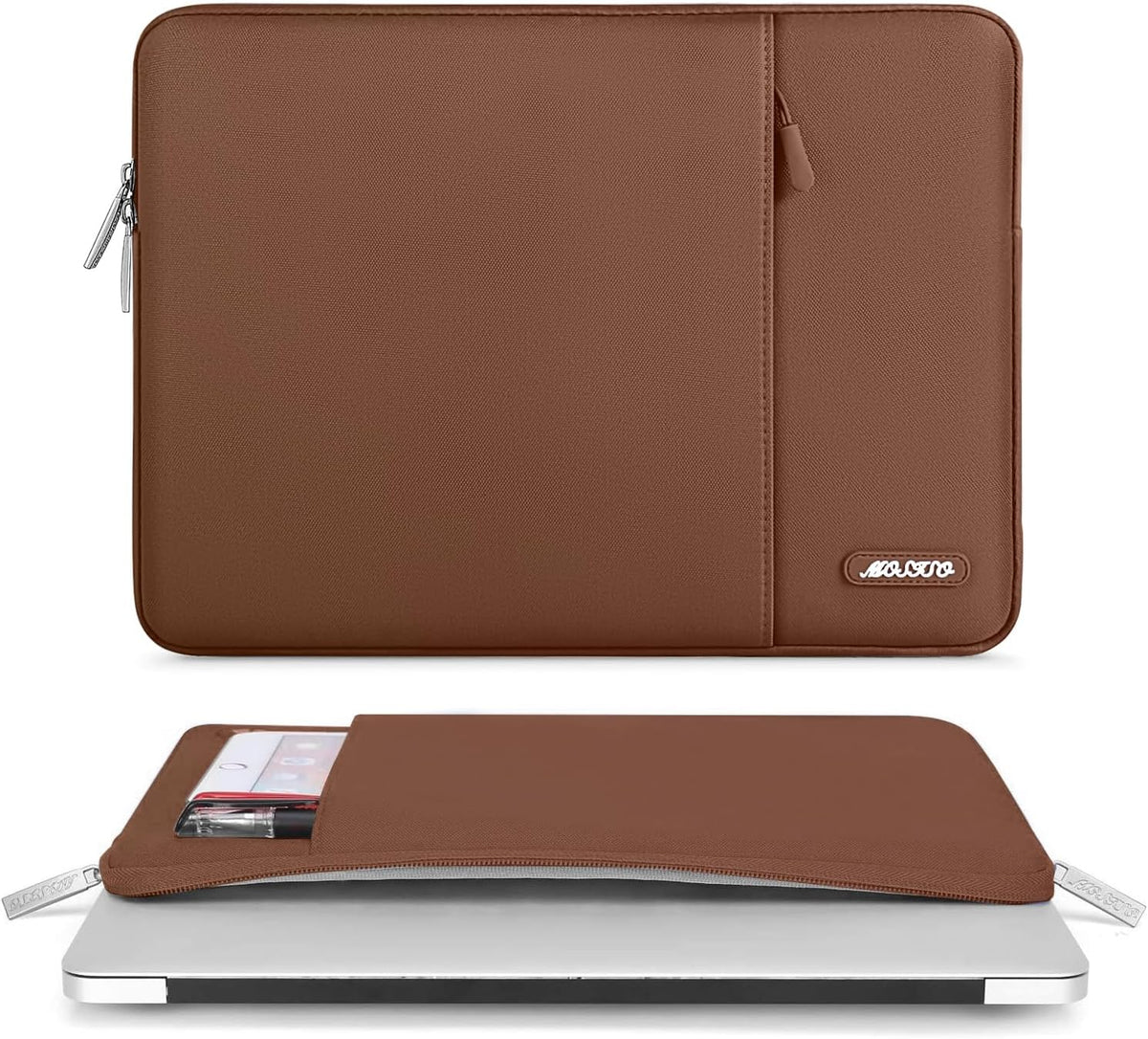 MOSISO Laptop Case 14 inch, 14 inch Laptop Sleeve Compatible with HP Lenovo Dell ASUS Acer, HP Stream, Dell Latitude, Lenovo IdeaPad, Polyester Vertical Computer Sleeve Bag with Pocket, Caramel Brown