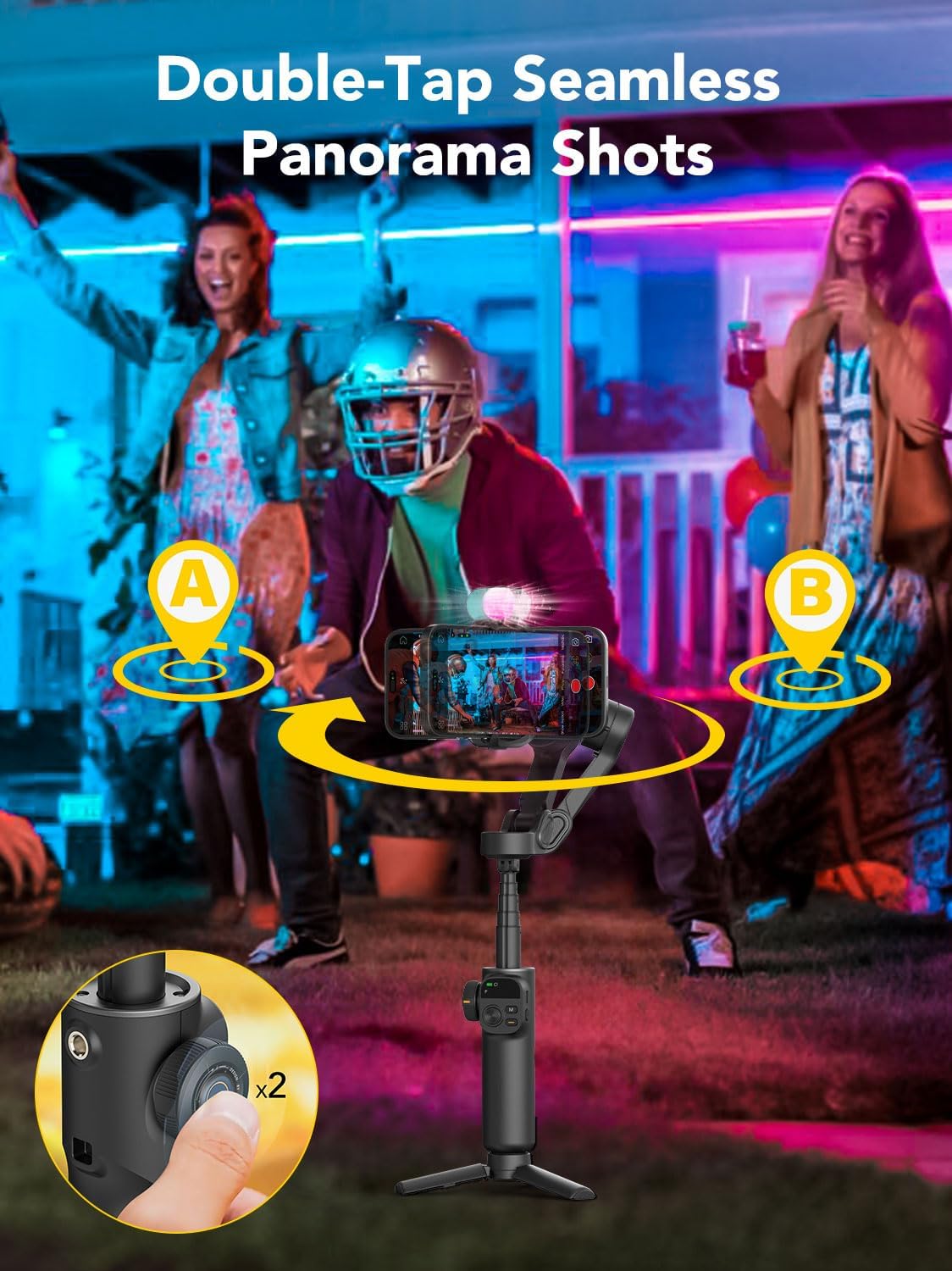 Smart X2 Smartphone Gimbal Stabilizer with 360°Rotation,OLED Display,Built-in 20cm Extension Rod Selfie Stick,Adjustable 7-Color RGB Fill Light, Ideal for Night Video Shoots,X2 KIT Black