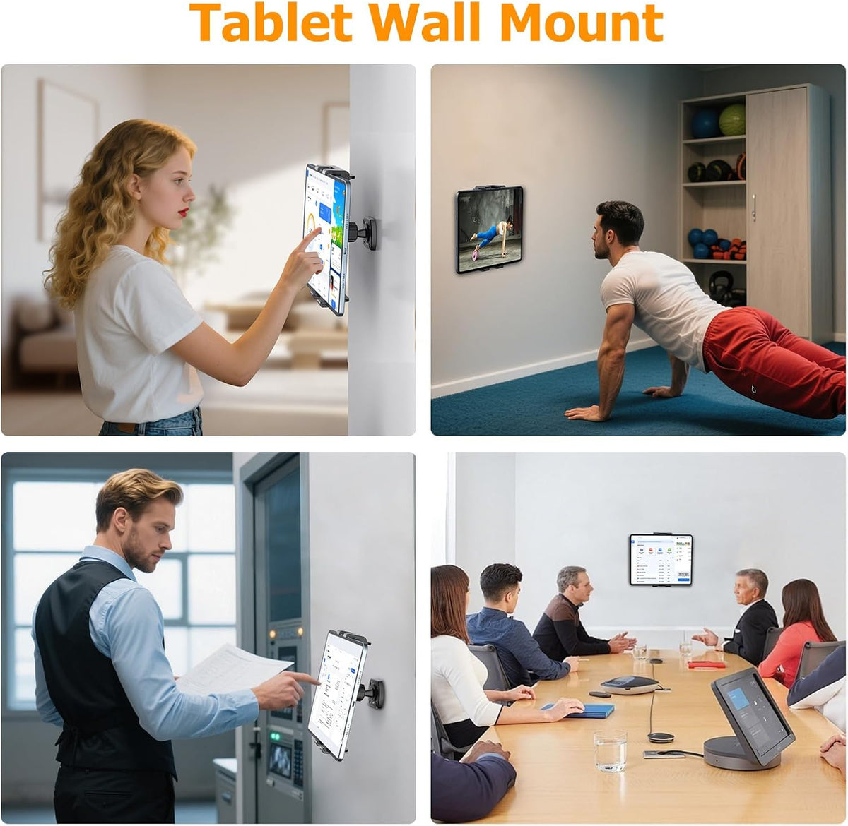 OHLPRO Tablet Wall Mount Holder 360° Rotating Adjustable Universal iPad Stand for Kitchen Office Warehouse Home, Compatible with 5"-13" Phone Tablets Galaxy Tabs Kindle Fire HD e-Reader Devices