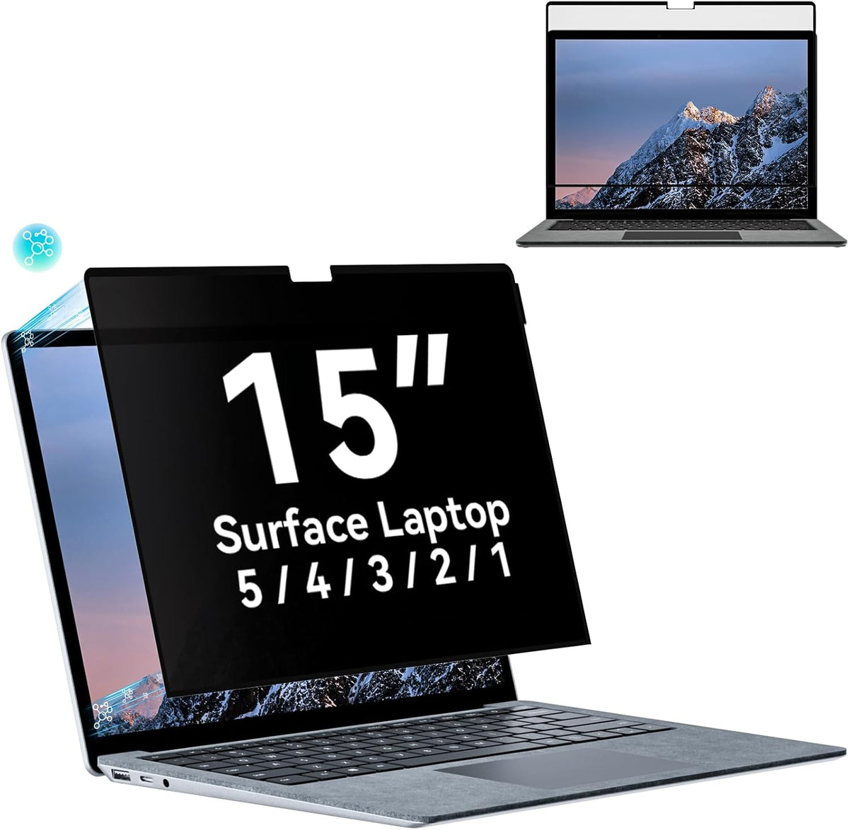 Privacy Filter Compatible with 15 Inch Surface Laptop 5/4/3/2/1, Easy On/Off Removable Anti Glare Blue Light Laptop Privacy Screen Black Security Private