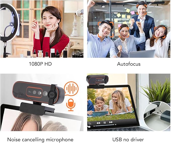 Yunseity Recognition Camera 1080P USB Computer Camera with Noise Canceling Dual Mics Plug and Play Autofocus Live Streaming Video Webcam for PC Laptop