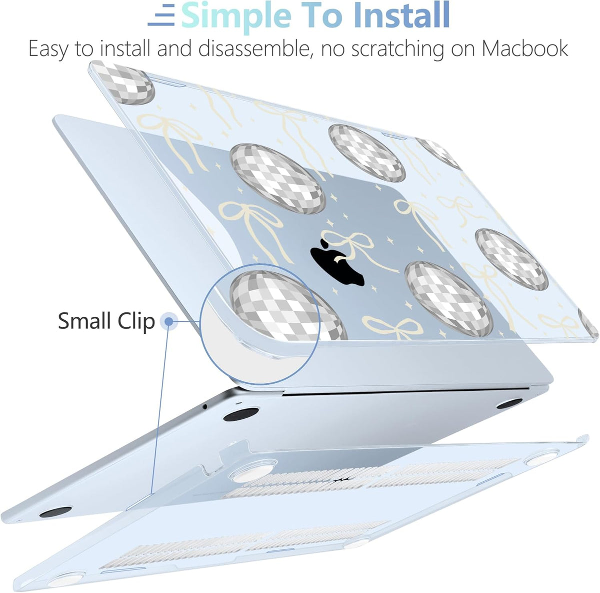 MEEgoodo Case for MacBook Air M4/M3/M2 13.6 inch 2025 2024 2022, Fit Model A3240 A3113 A2681, Compatible with MacBook Air 13 inch, Laptop Hard Shell Case with Keyboard Cover, Silver Disco Balls & Bows