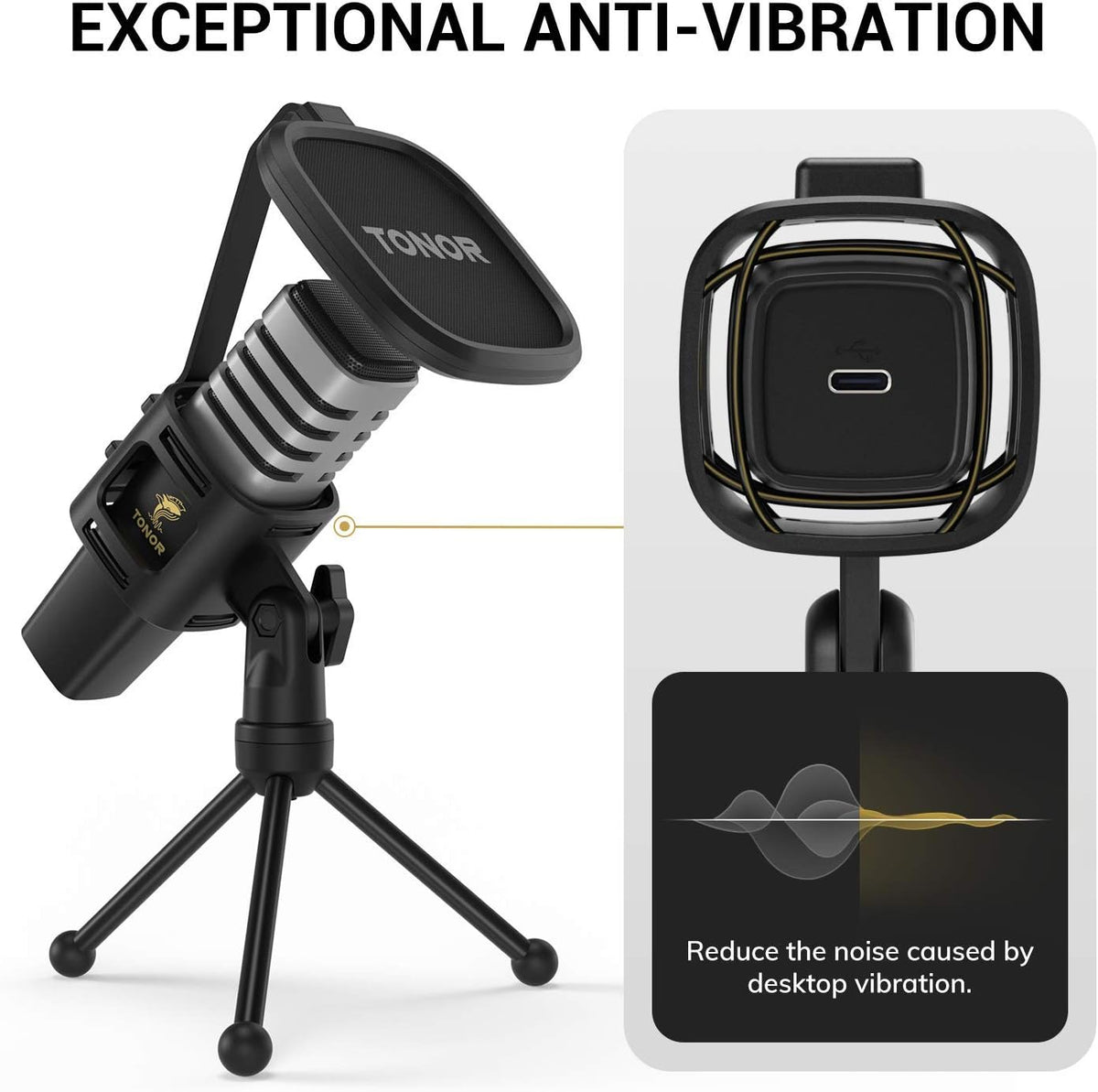 TONOR USB Microphone for PC, Cardioid Condenser Computer Mic with Tripod Stand, Pop Filter, Shock Mount for Gaming, Streaming, Podcasting, YouTube