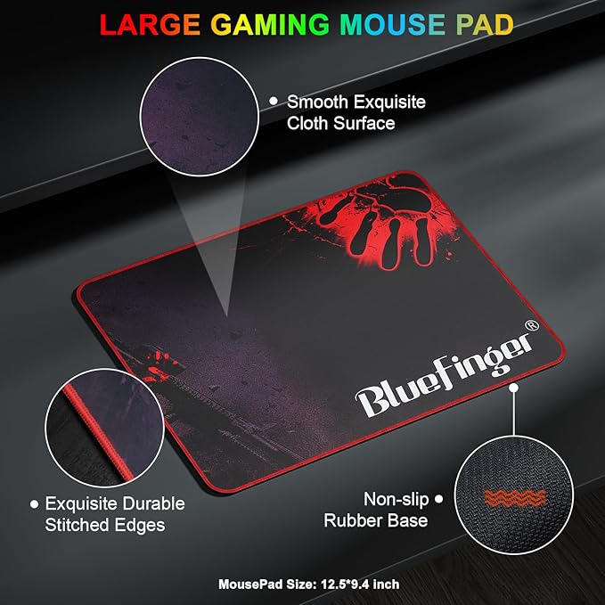 BlueFinger RGB Gaming Keyboard and Backlit Mouse Combo USB Wired LED Gaming Set for Laptop PC Computer Game and Work(Gray &amp Black)