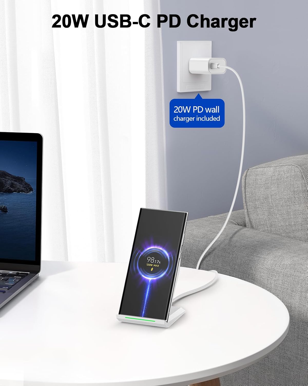 NANAMI Fast Wireless Charger, Qi Certified Charging Stand[with 20W PD Charger] 7.5W for iPhone 16/16 Plus/16 Pro/16 Pro Max/15/14/13/12,10W for Samsung Galaxy S25/S25+/S25 ultra/S24/S24 Ultra/S23/S22