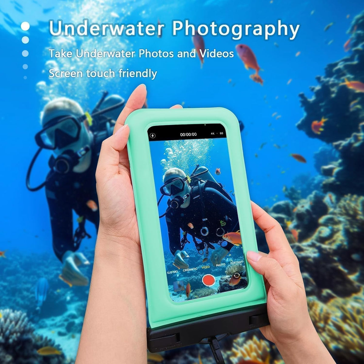 Floatable Soap Bubble Waterproof Phone Pouch/Case with Crossbody Lanyard for iPhone 16 Pro Max/15 Pro/14/13/12, IP68 Cellphone Dry Bag Beach Cruise Ship Essentials, 1 Pack-Green-7″