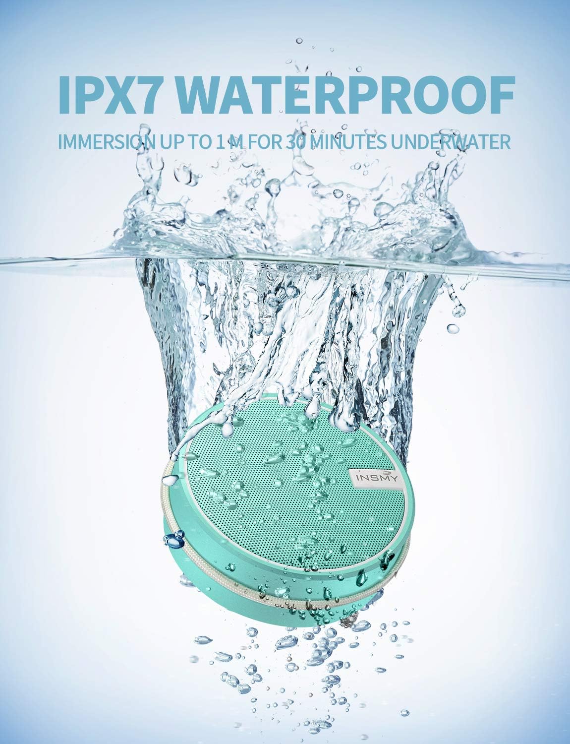 INSMY C12 IPX7 Waterproof Shower Bluetooth Speaker, Portable Small Speaker, Speakers Bluetooth Wireless Loud Clear Sound Support TF Card Suction Cup for Outdoor Kayak Canoe Beach Gift (Mint)