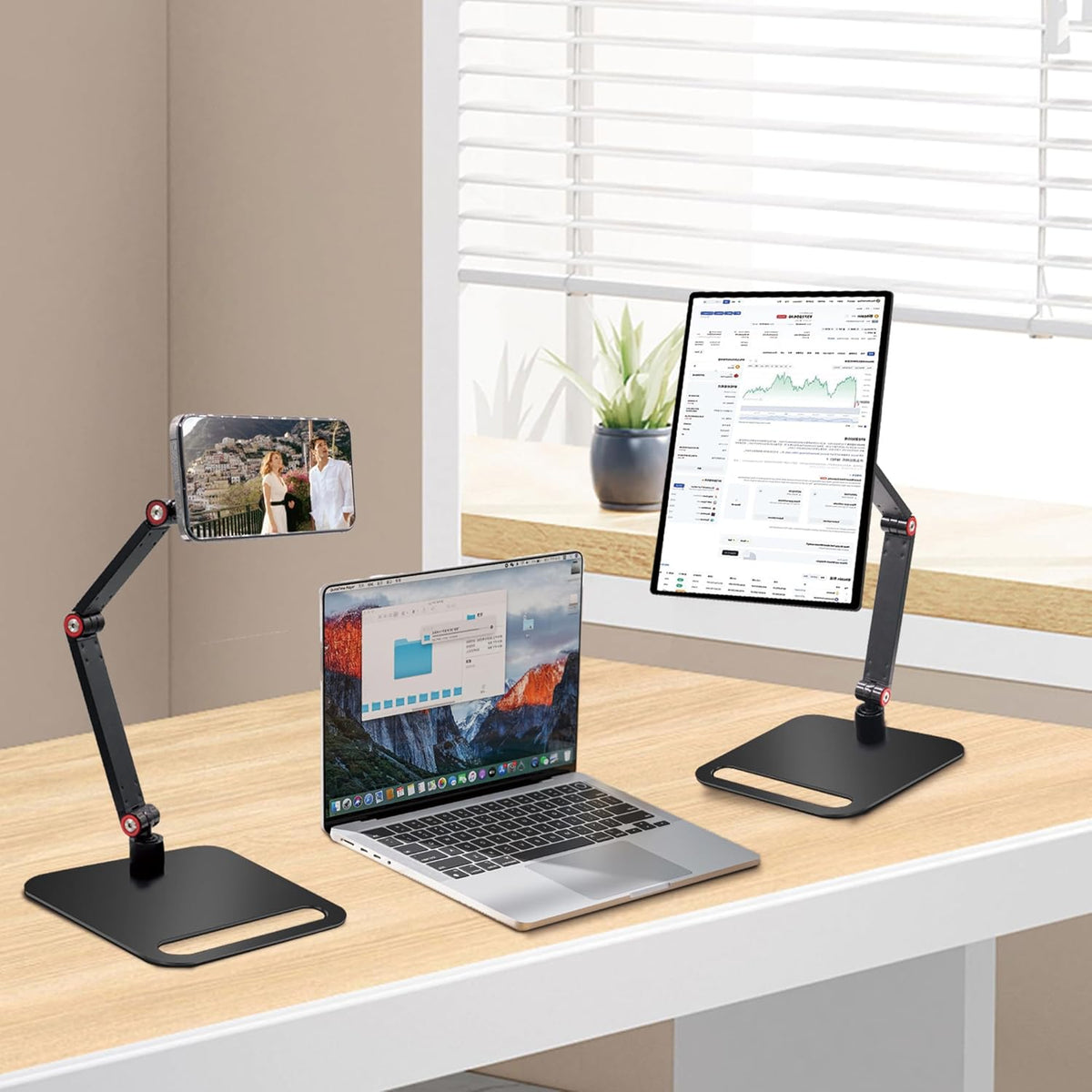 RENYUSKY iPad Stand Tablet Holder Portable Monitor Mount Adjustable for Desk Bed Home Office Magnetic Accessories, for 16" iPad Pro 12.9, Air/Mini, Samsung Galaxy Tabs Z Fold Kindle Fire