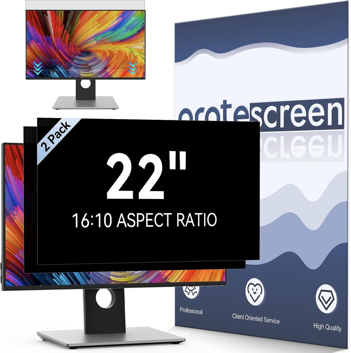 [2-Pack] 22 Inch Computer Privacy Screen Filter for 16:10 Widescreen Monitor, Removable Eye Protection Anti Glare Blue Light Filter Privacy Shield, Anti Scratch Anti Spy Screen Protector Film 22 In