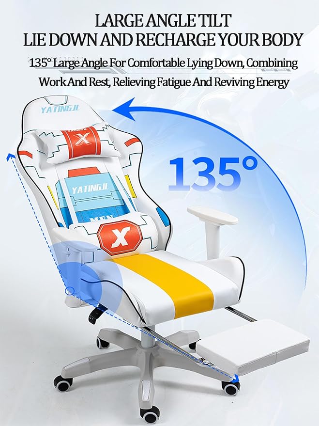 JSWHYBD Ergonomic Gaming Chair Recliner Adjustable Desk Chair Comfortable Hight Leather Swivel Computer Chair with 360°for Adult Teen Office Or Gaming Big and Tall Nofootrest Black