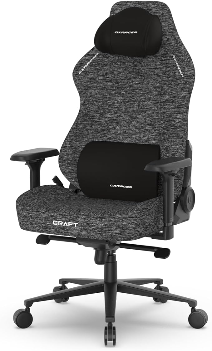 DXRacer Craft L Video Gaming Chair for Adults Ergonomic Office Reclining Computer Chair with Magnetic Head Pillow and Lumbar Support Racing Style Height Adjustable (Woven Fabric Gray)