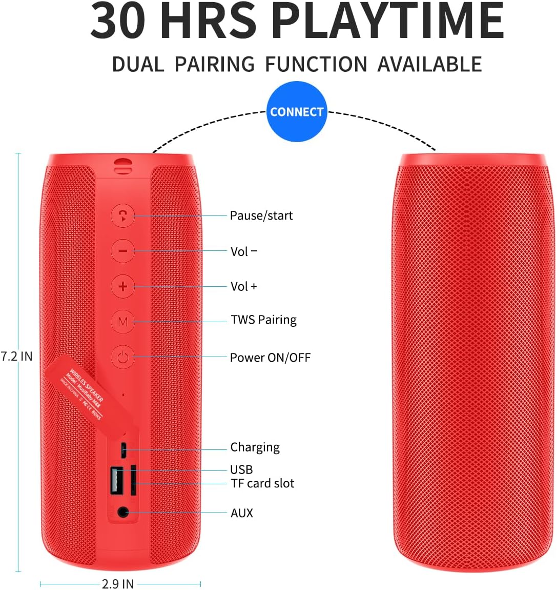Bluetooth Speaker,MusiBaby M88 Speakers,Dual Pairing, Bluetooth 5.3,Loud Stereo Sound,Booming Bass,30H Playtime for Home& Outdoor Party,Beach,Portable Speaker,Gifts(Red)