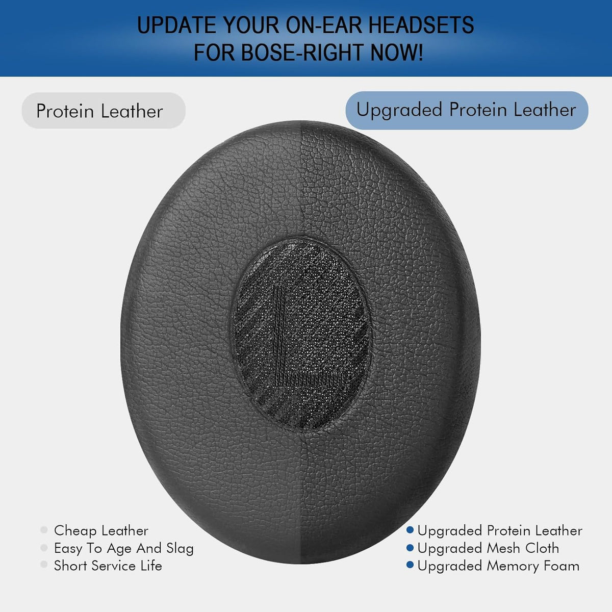 Ear Pads Replacement for Bose On-Ear 2 Headphones, GVOEARS Ear Cushion Pad for Bose OE2 / OE2i / SoundTrue/SoundLink OE Wireless Headphones, Durable & Longer Lasting (Black Pad)