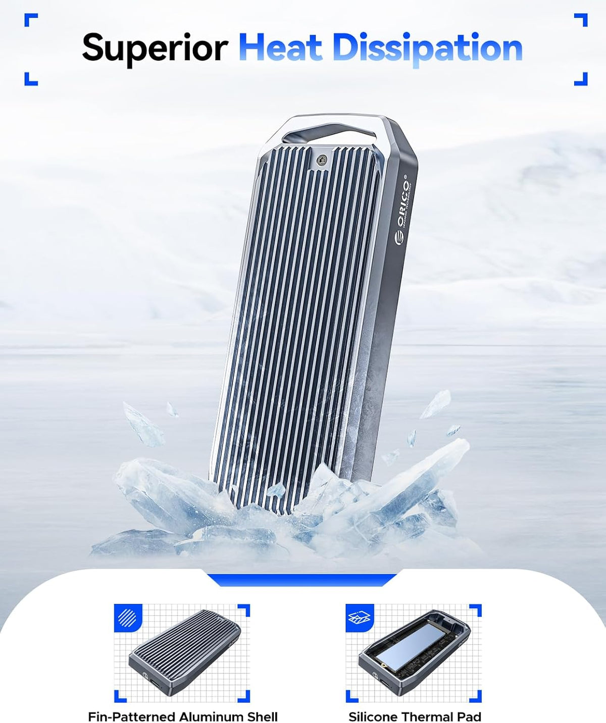 ORICO USB4 40Gbps M.2 SSD Enclosure, Supports Up to 8TB M.2 NVMe SSDs, Finned Aluminum Alloy Case, USB-C to USB-A&C 2-in-1 Cable, Plug and Play, Compatible with Thunderbolt 3/4, USB 3.2/3.1/3.0- M2V01