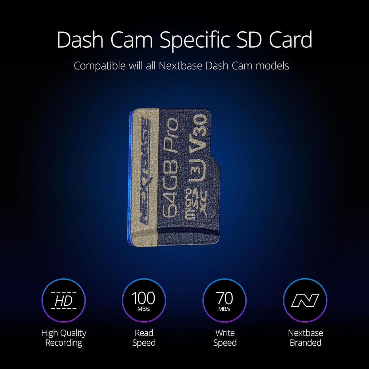 Nextbase 64GB U3 Micro SD Memory Card - with Adapter - Compatible with Nextbase in-Car Dash Cams Series 1 and 2