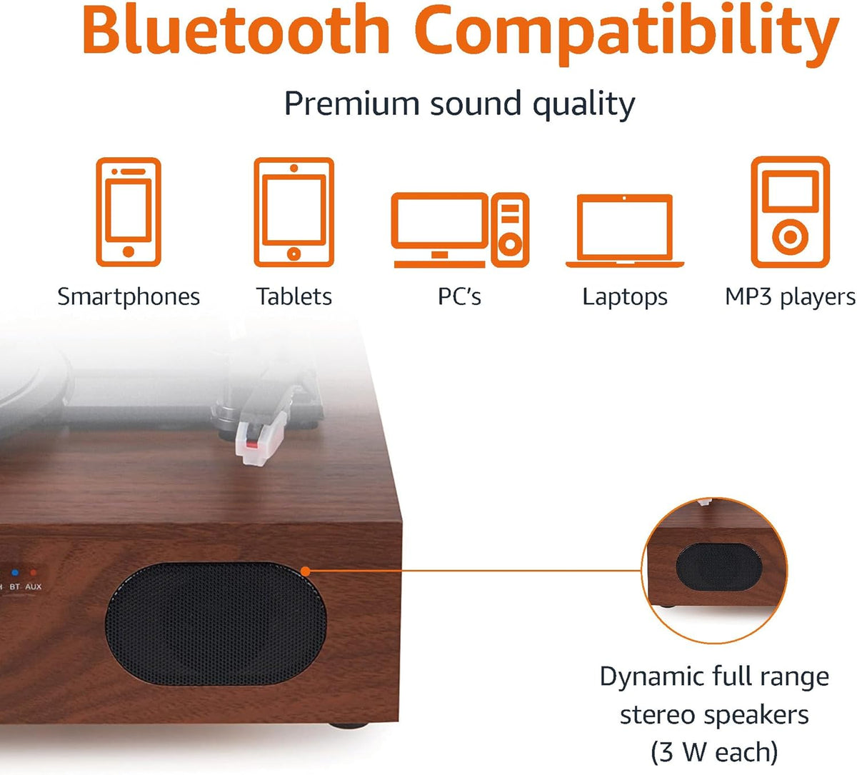 Amazon Basics Desktop Turntable Vinyl Record Player with Bluetooth and Built-in Speakers, 3-Speed, Black